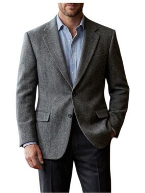 Burberry London Grey Herringbone Blazer 44R Wool Silk Cashmere Sport Coat Luxury